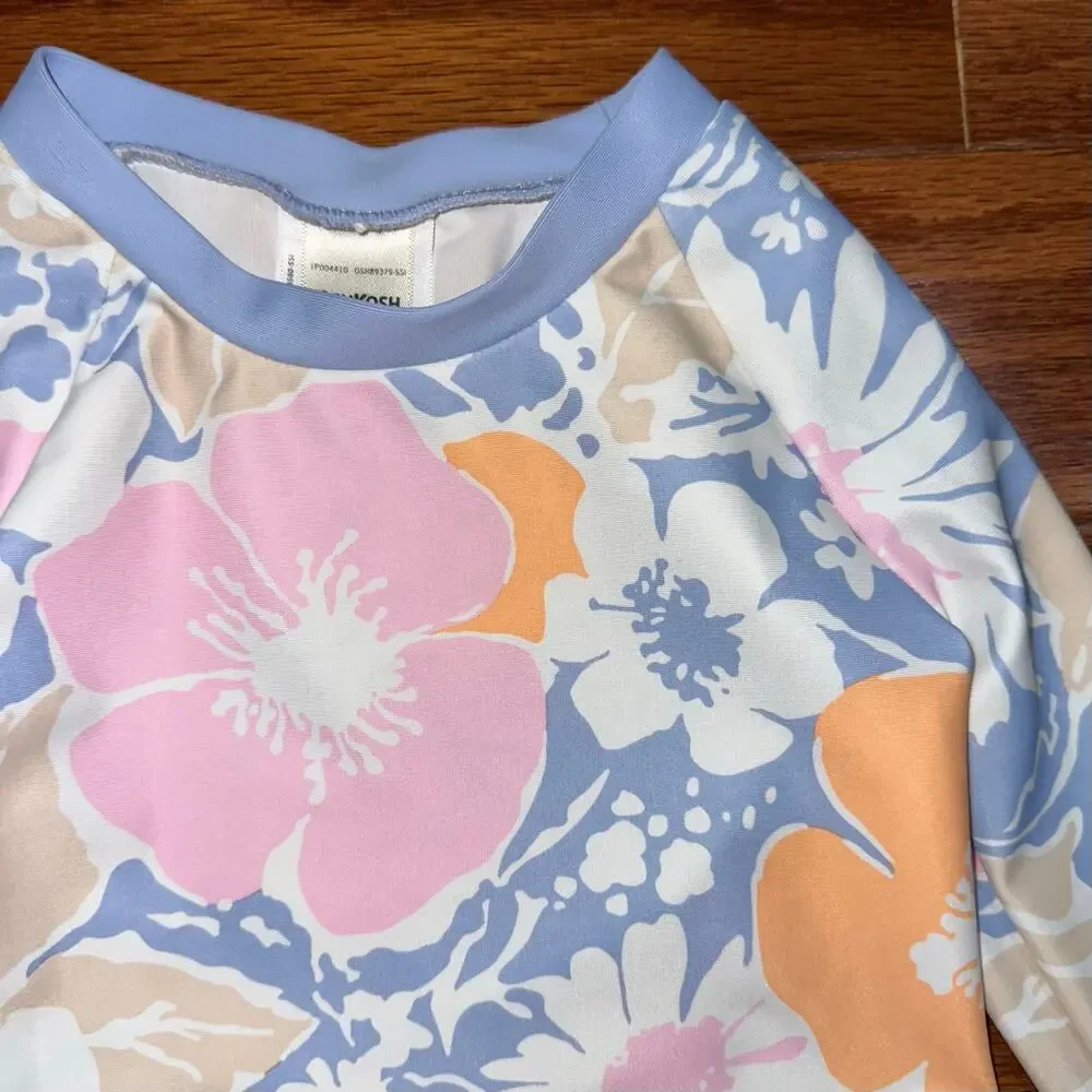 OshKosh B’Gosh Girls Floral Long Sleeve UPF 50 Swim Rash Guard Size 12M